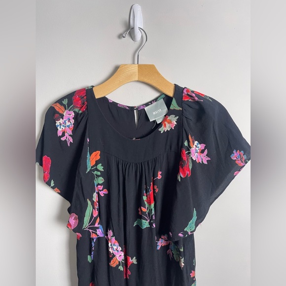 Anthropologie Maeve Prato Flutter Black Floral Blouse Womens XS - Picture 4 of 11